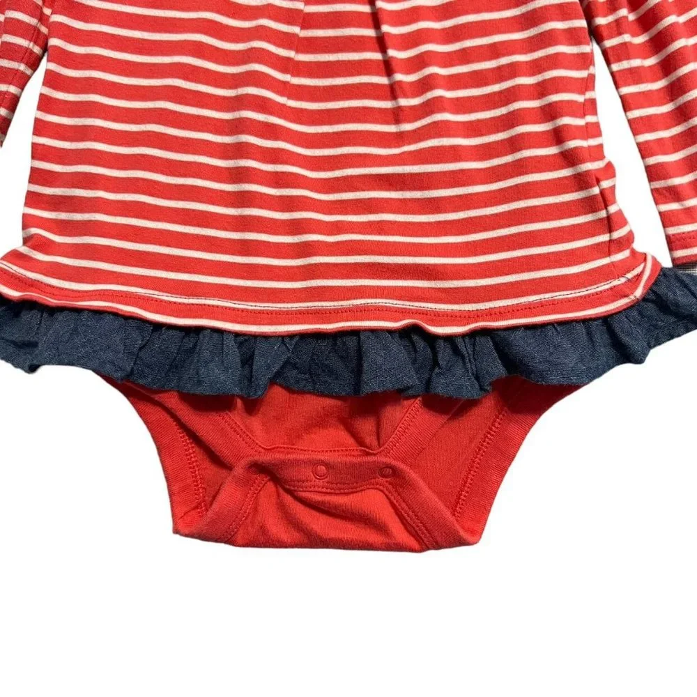 Baby Gap 6-12m Coral Striped Chambray Ruffles Bodysuit Onesie